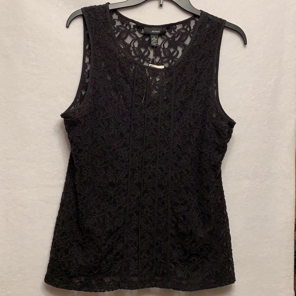 Alfani size L NWT black lace lined camisole top.